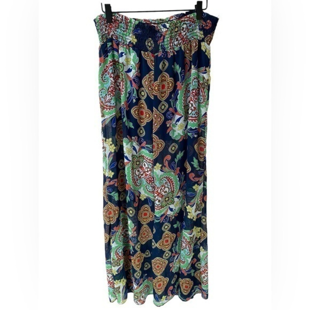 Goddess wing women’s palazzo sheer navy blue bohemian resortwear pants size M